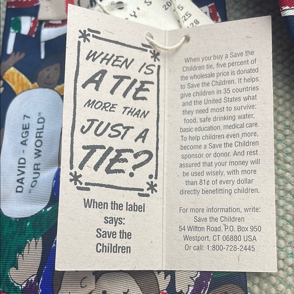 Vintage 1994 Save The Children Silk Tie Flag Art - Picture 11 of 14